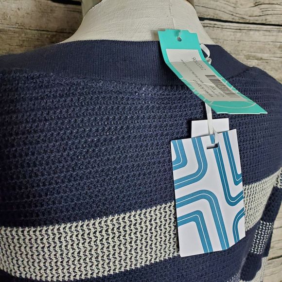 Market & Spruce Blue/White Long Sleeve Striped Sweater Size XS NWT - Picture 4 of 9